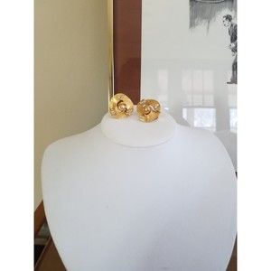 Gold Swirl with Crystal Rhinestones Clip-on Earrings B.S.N. Marked Earrings